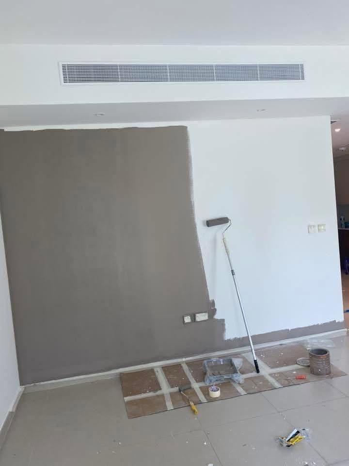 Interior wall masked and prepared before painting begins